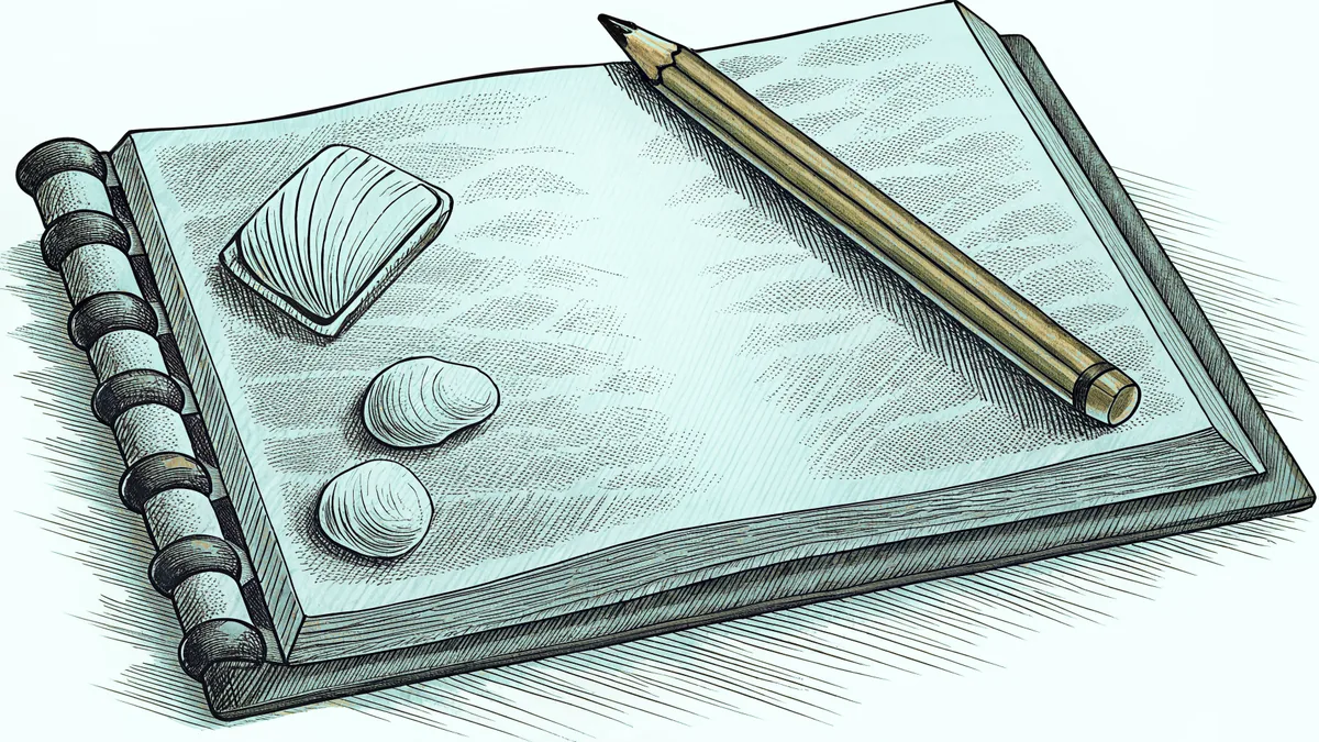 A graphite pencil and eraser beside a sketchbook showing shaded contour lines.