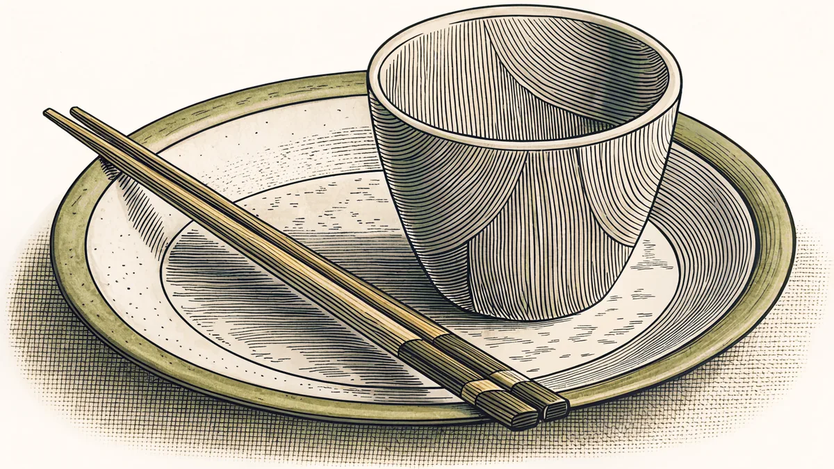 Dining utensils and tableware gather around a place setting.