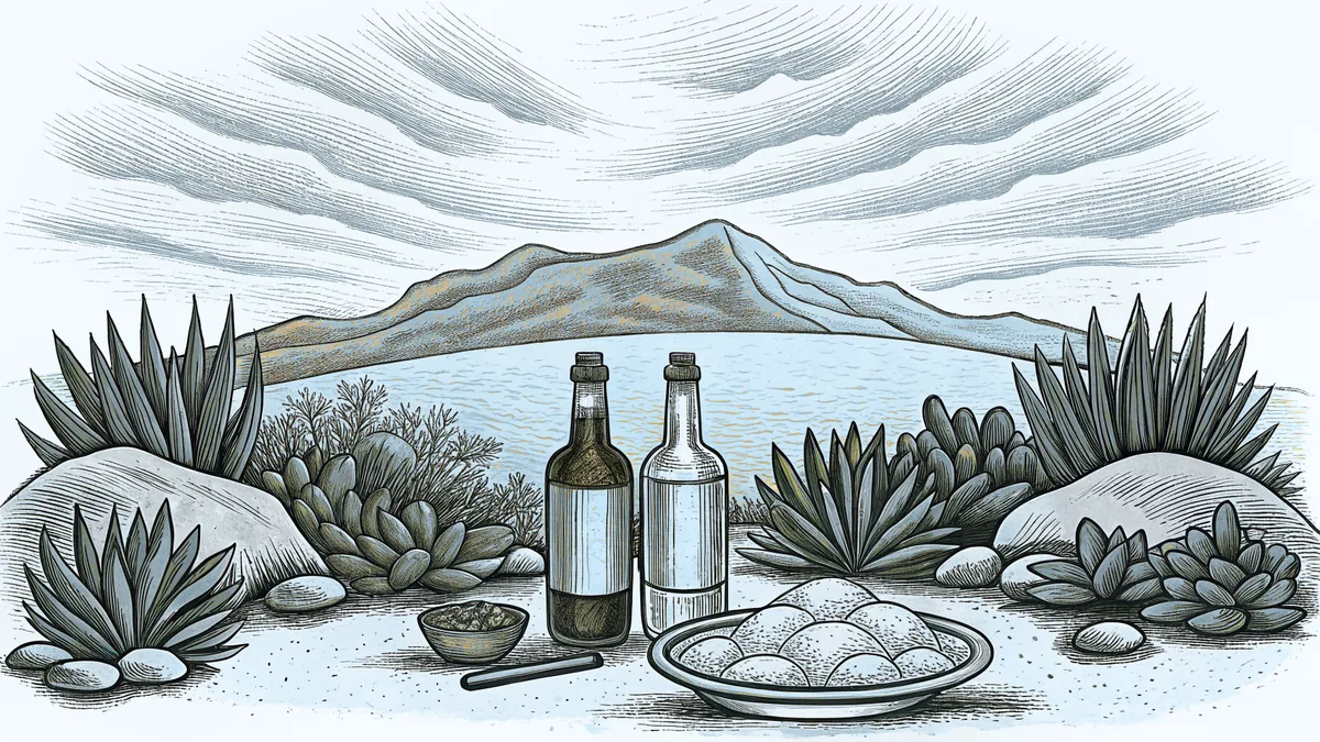 A desert landscape with El Paso's Franklin Mountains glowing at sunset.