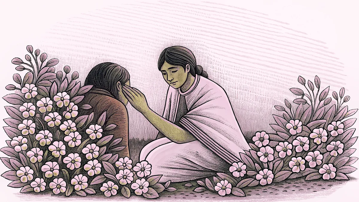 Two figures connecting with compassion and understanding between them.