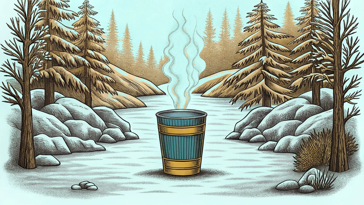 Hot water steams above melting ice cubes in a glass