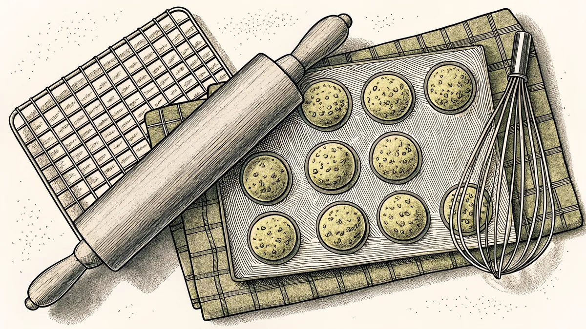 Freshly baked goods cooling on a kitchen counter.