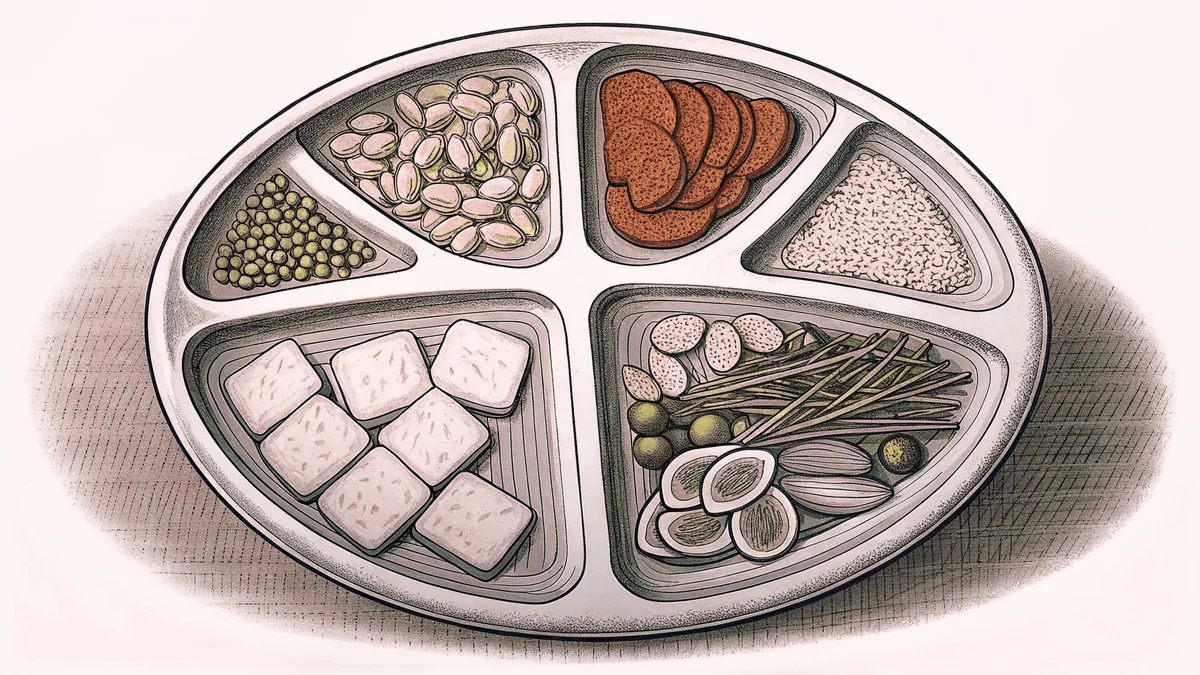 Balanced MyPlate showing nutrition portions.