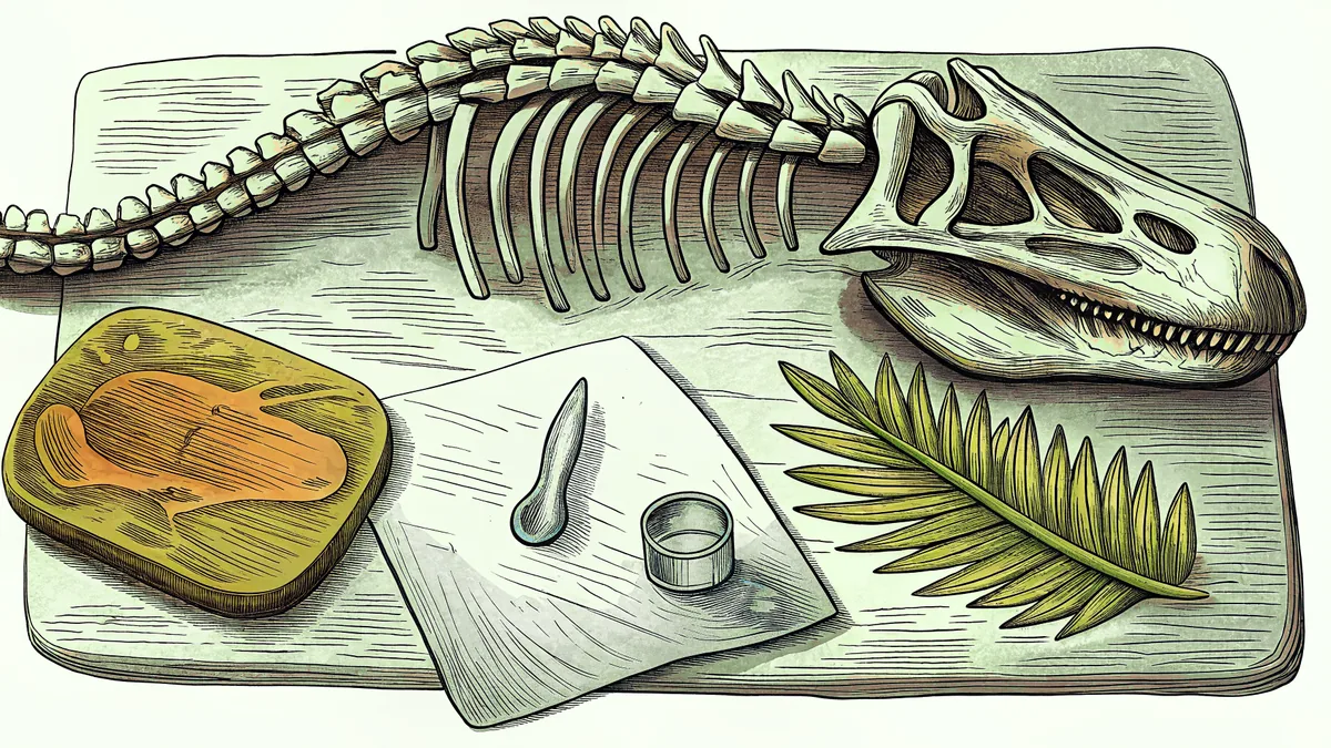 Paleontology specimens on a scientist's examination table.