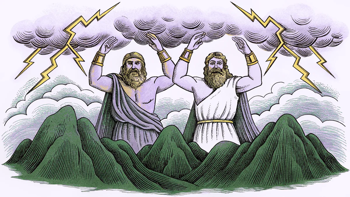 A violent storm unleashes torrential rain and lightning across dark mountains.