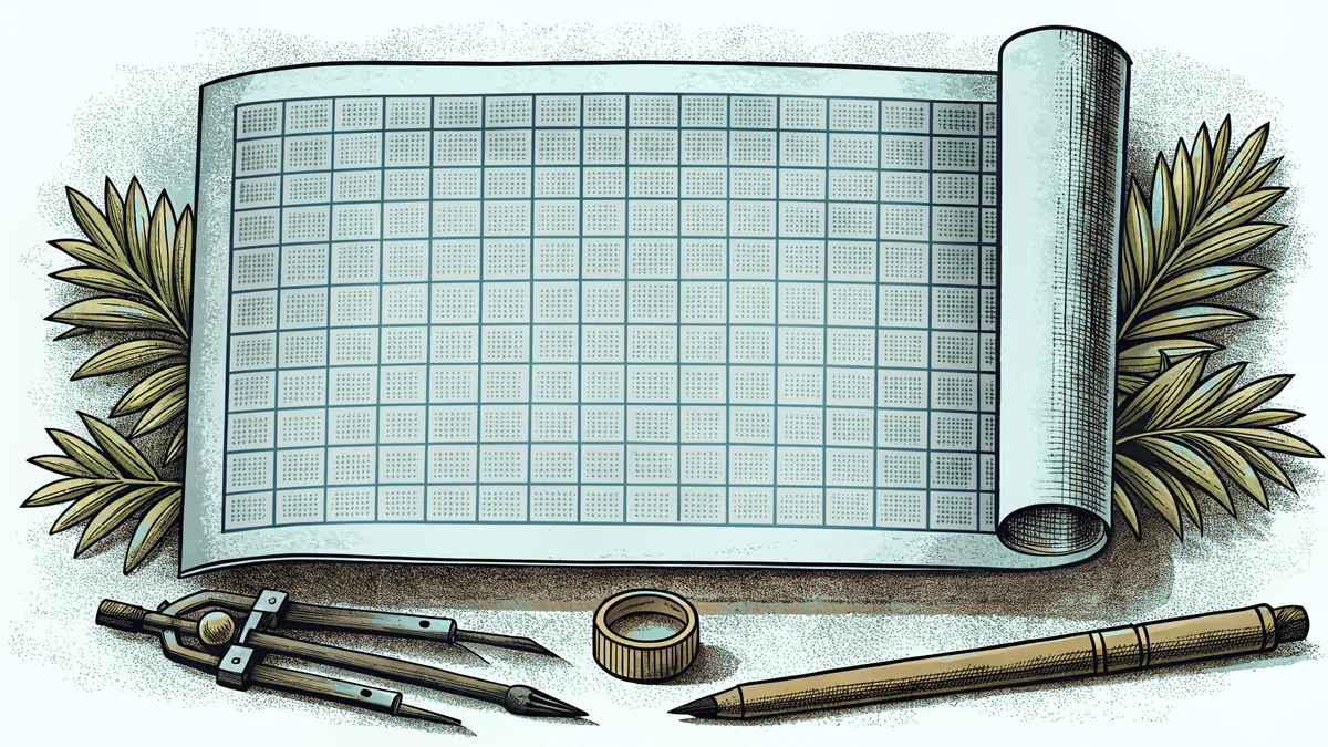 Blank chart paper displays grid patterns with plotting tools and measuring instruments organized on a desk.