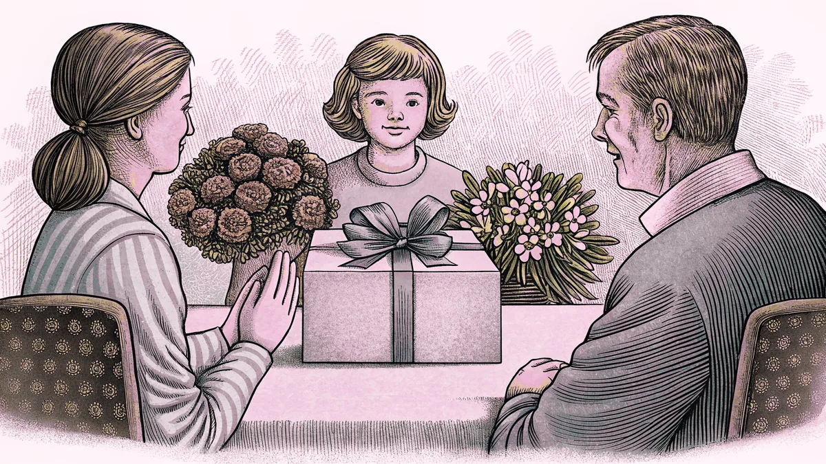 A family celebration with gifts and flowers, expressing thanksgiving together.