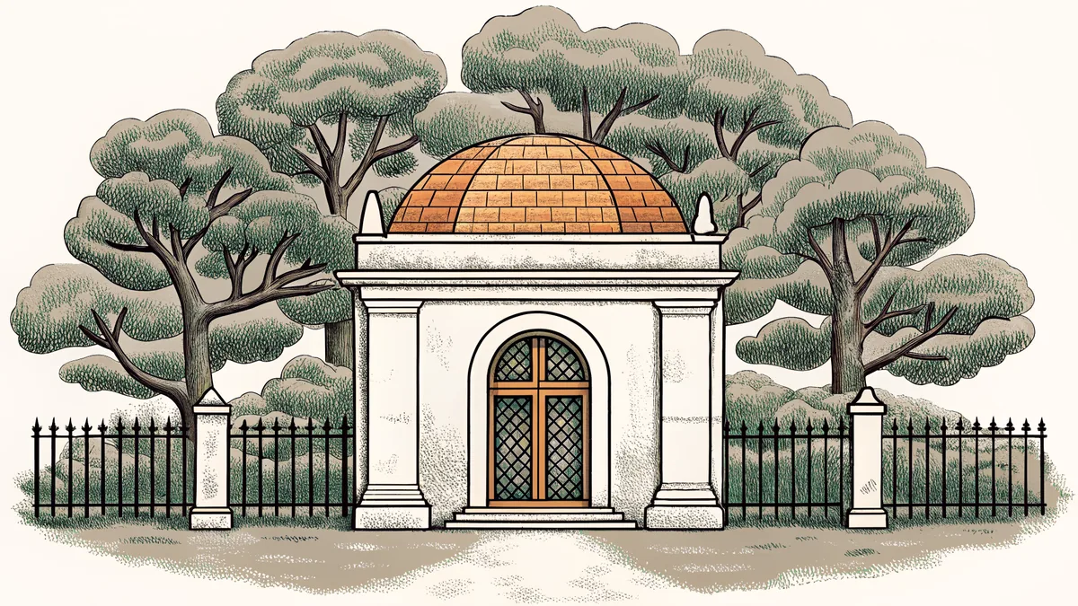 A quiet cemetery with aged monuments and headstones among ancient trees.