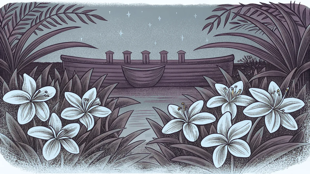 Tropical flowers bloom at Plaza de Espana overlooking Guam's boat basin.