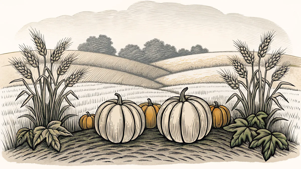Ancient Celtic harvest traditions depicted through autumn crops and decorations.