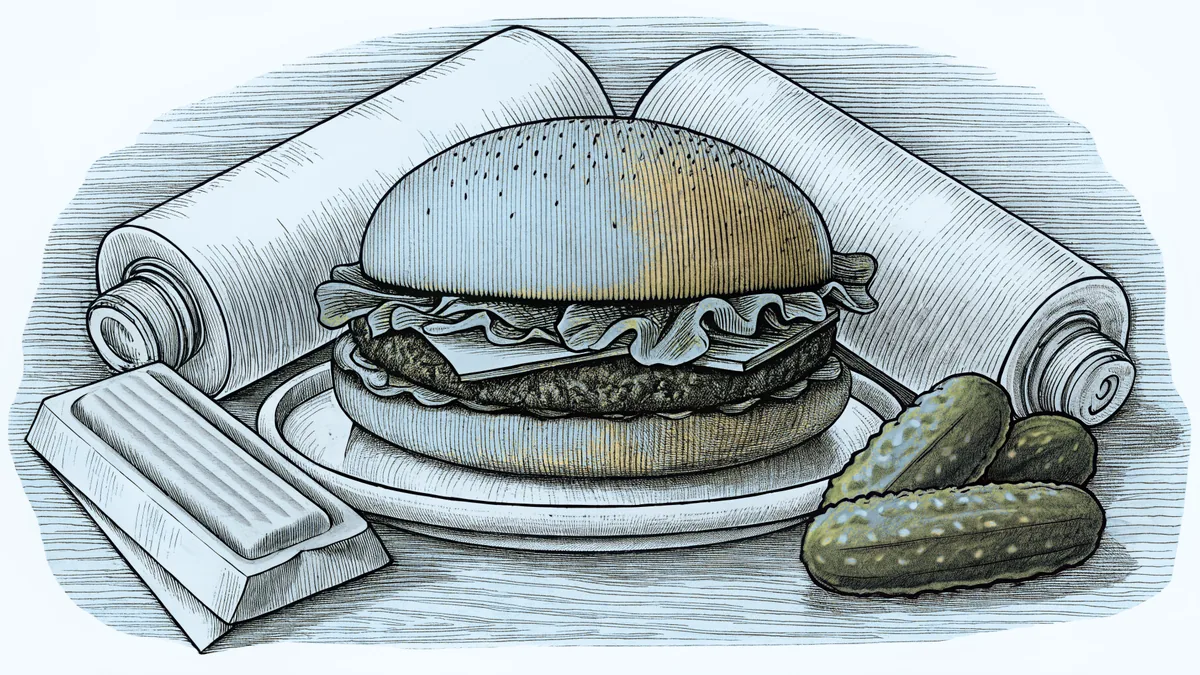 A Harrisburg burger pairs with Hershey chocolate at a farm show display.