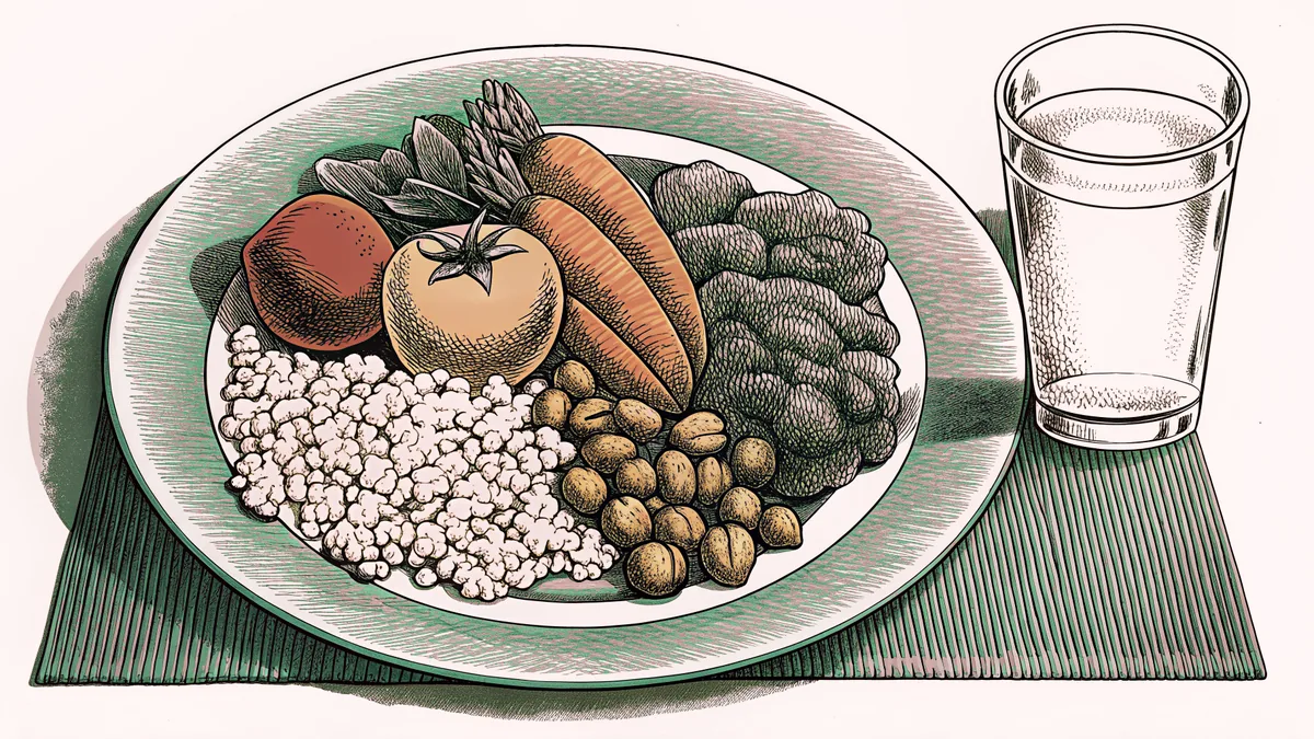 Colorful healthy foods arranged on a dining plate