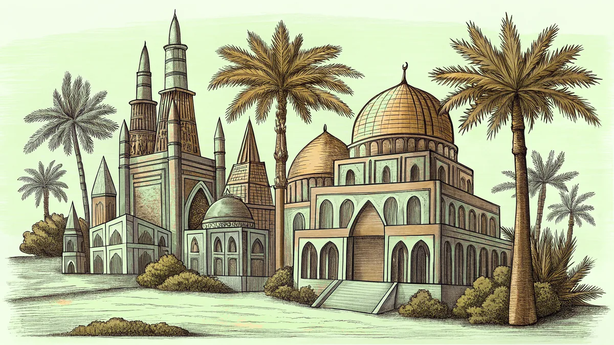 Landmarks from diverse nations including tropical beaches, pyramids, and historic churches.