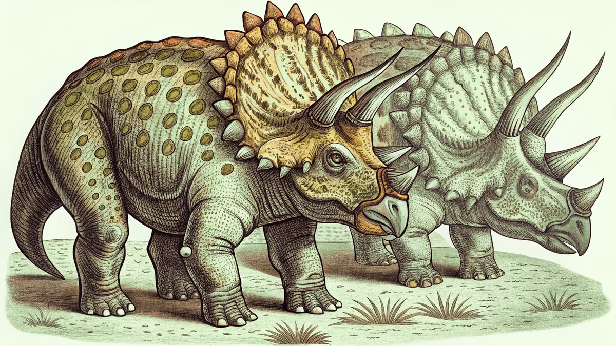 Ceratopsian dinosaurs showing distinctive horns and bony frills.
