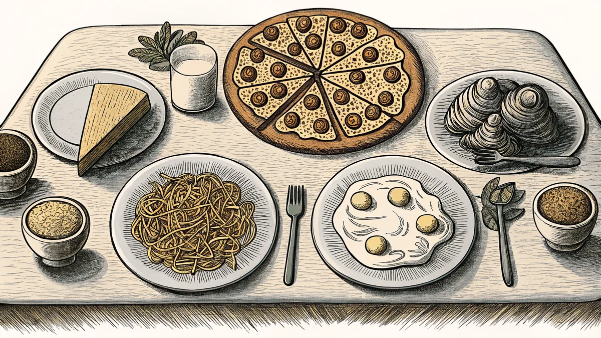 Italian cuisine displayed on an elegant dining surface.