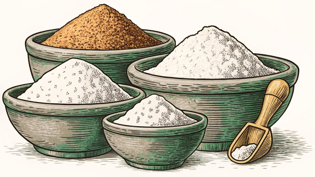 An array of traditional Indian spices in bowls with a mortar and pestle for grinding.