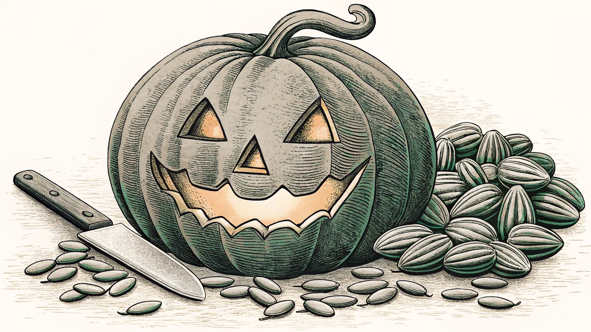 A glowing jack-o'-lantern with a carved grin displayed on a rustic porch.