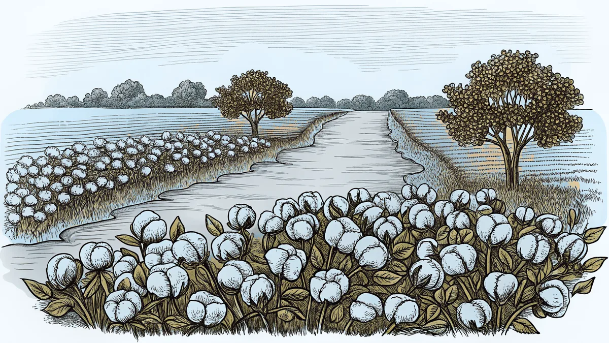 Cotton plants flourish beside the Pearl River in the American South.