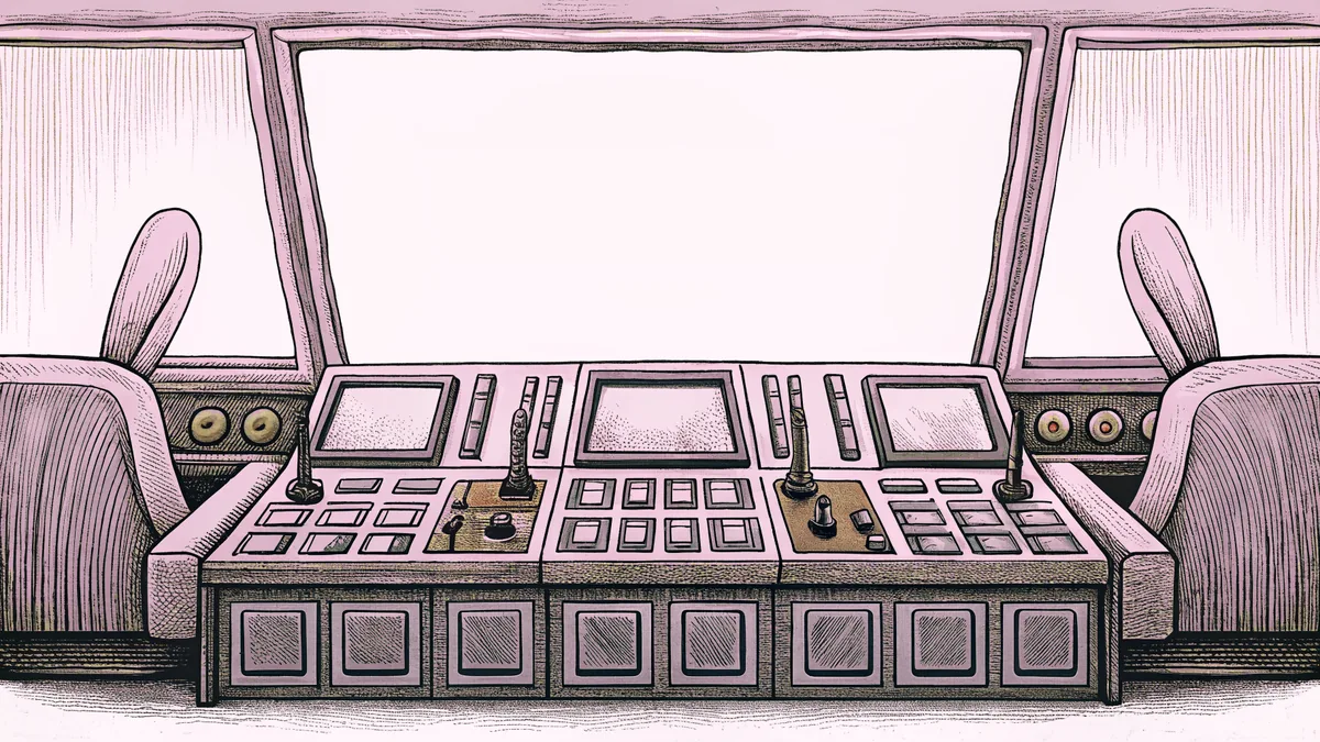 A television set with antennae positioned near a sofa and broadcasting control panel elements.