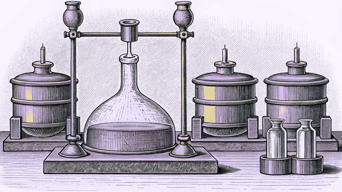 A glowing potion bottle stands among brass retorts in a gaslit Victorian laboratory.