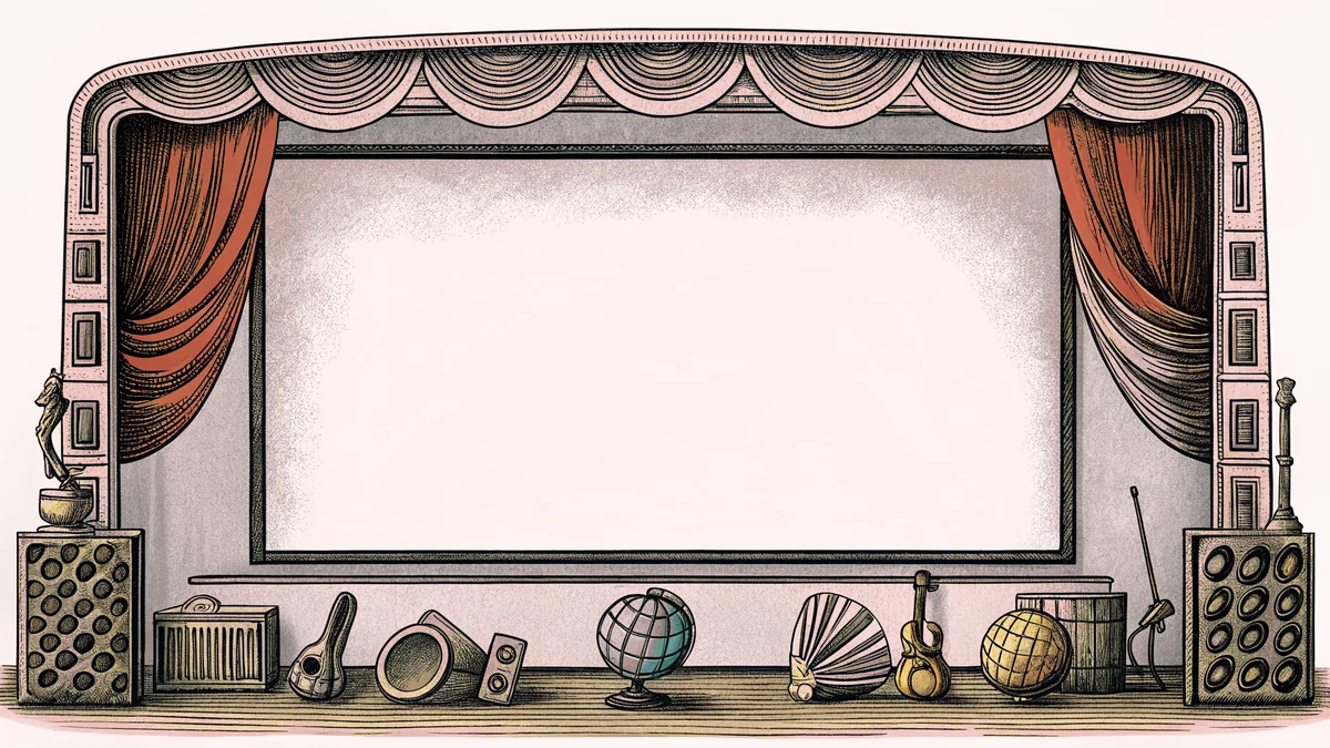 A school classroom displaying tools for various subjects including art, science, music, and sports.