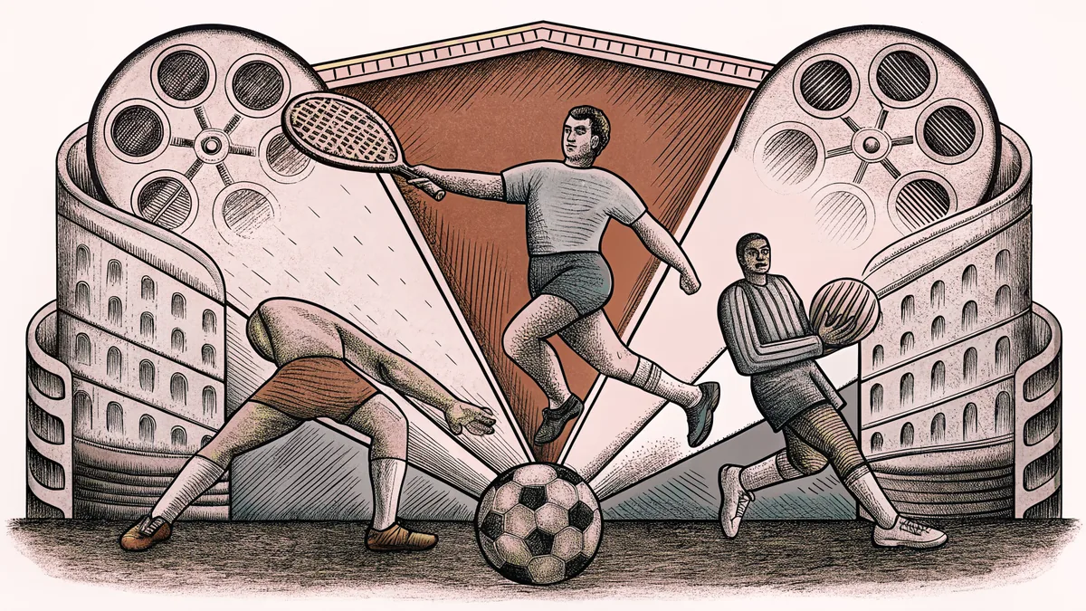 Athletes competing in various sports including soccer, tennis, swimming, and basketball.