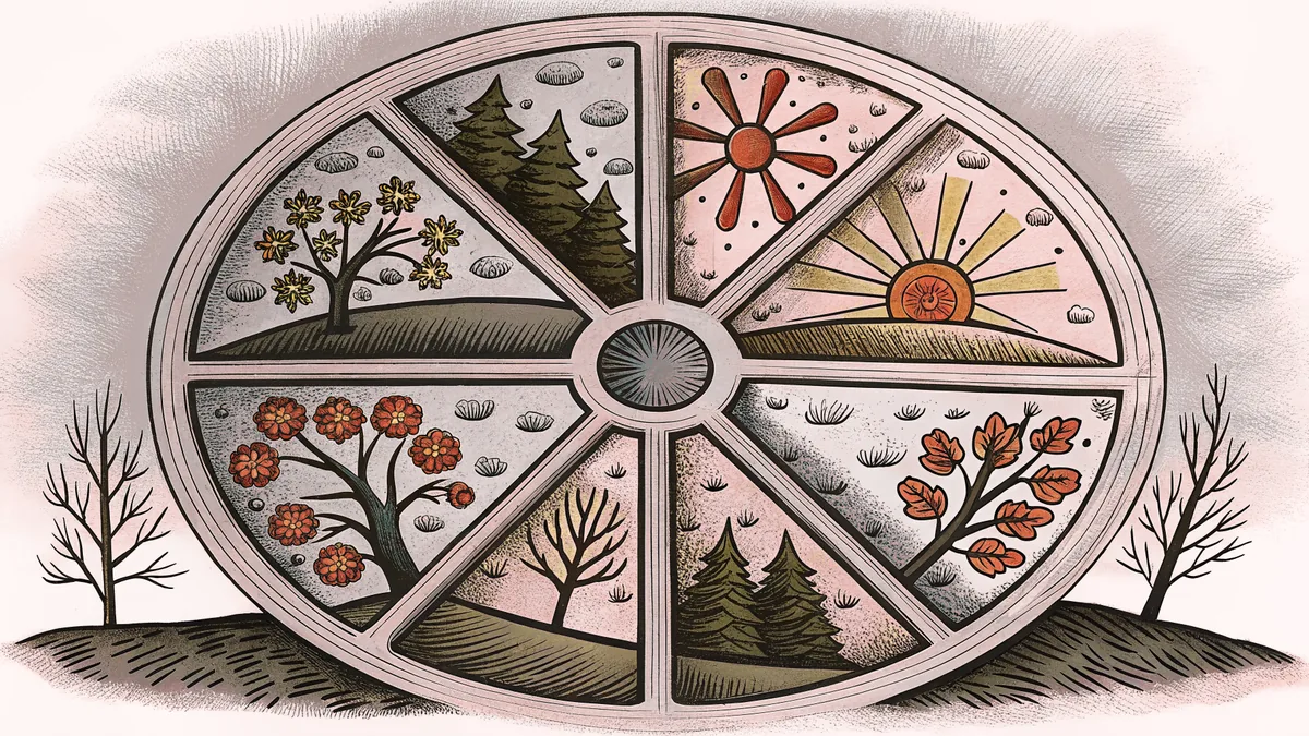 Circular wheel displaying seasonal changes through the twelve months.