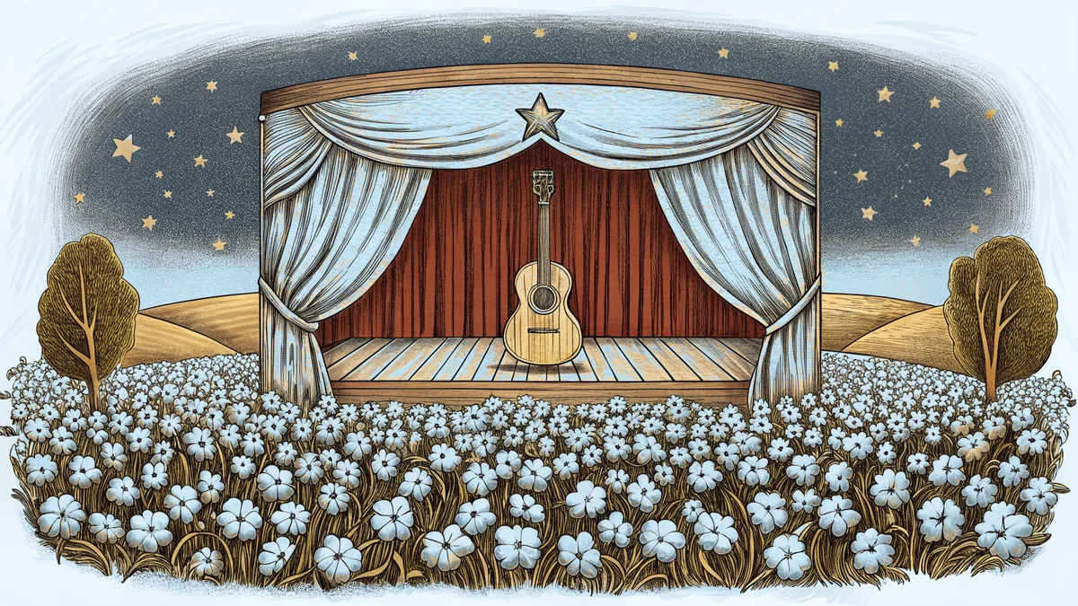 A Texas cotton field under vast prairie sky celebrating musical heritage.