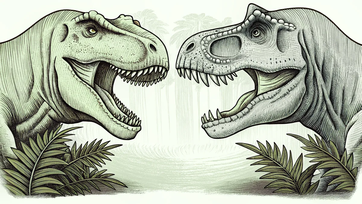 Meat-eating dinosaurs baring fangs and talons.