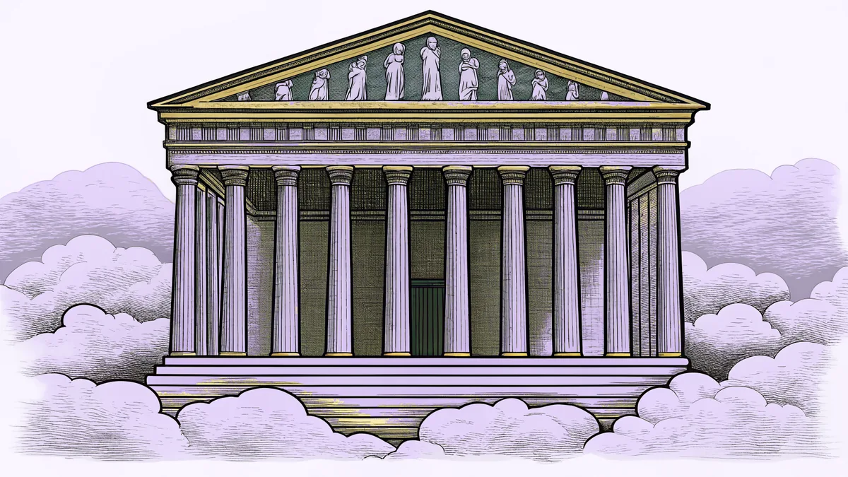 Ancient Greek divine figures in flowing robes depicted among celestial clouds and light.