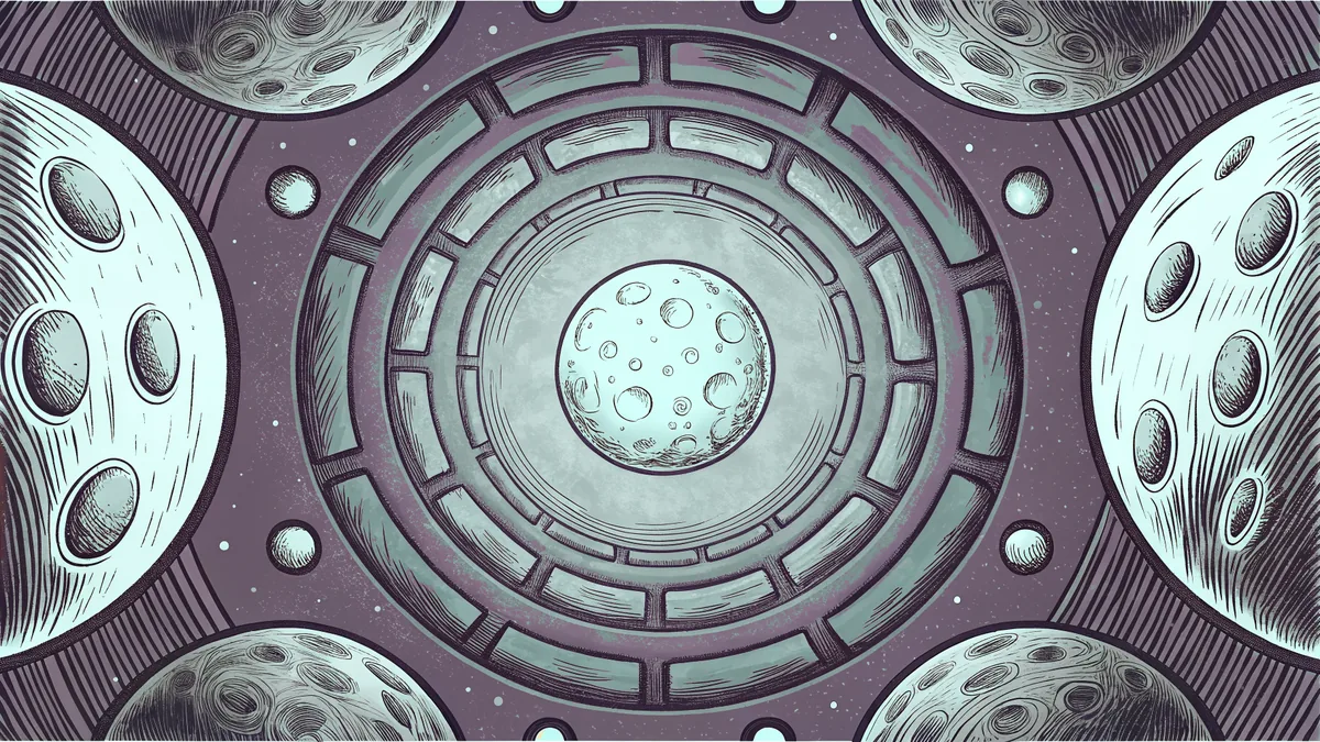 Various celestial moons and planets floating silently through deep cosmic space.