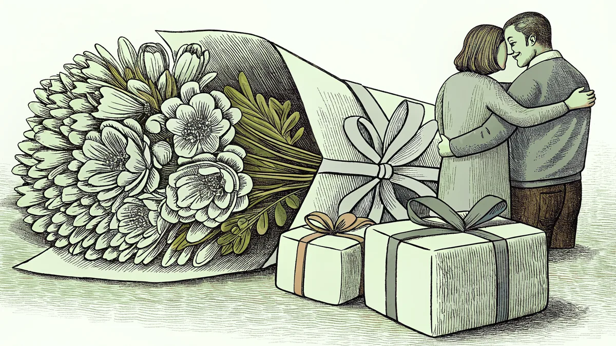 Fresh flowers and gifts celebrate motherhood and family love.