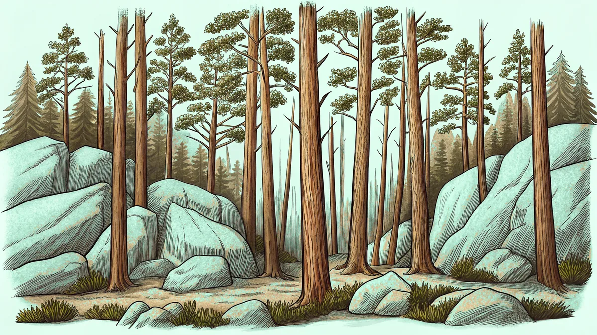 Displayed across landscape: timber forests, granite cliffs, mineral deposits