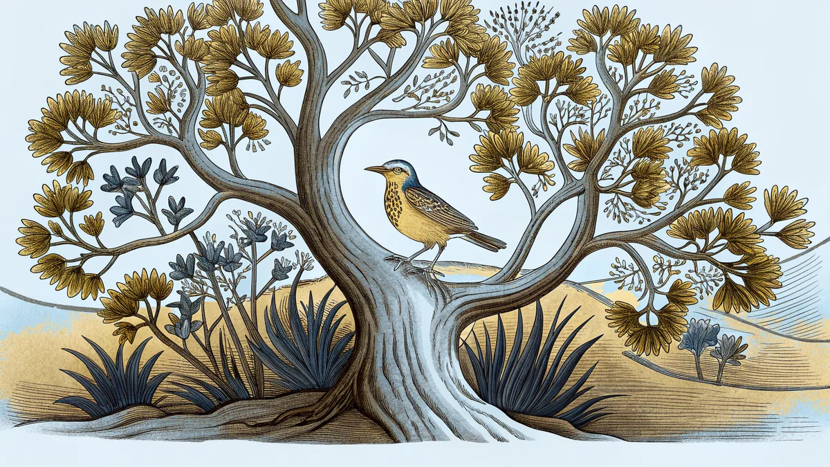 A meadowlark sings among cornfields and golden prairie flowers.