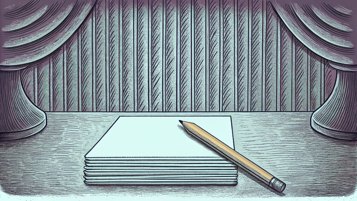 A pencil and eraser rest beside a stack of blank index cards on a wooden desk.