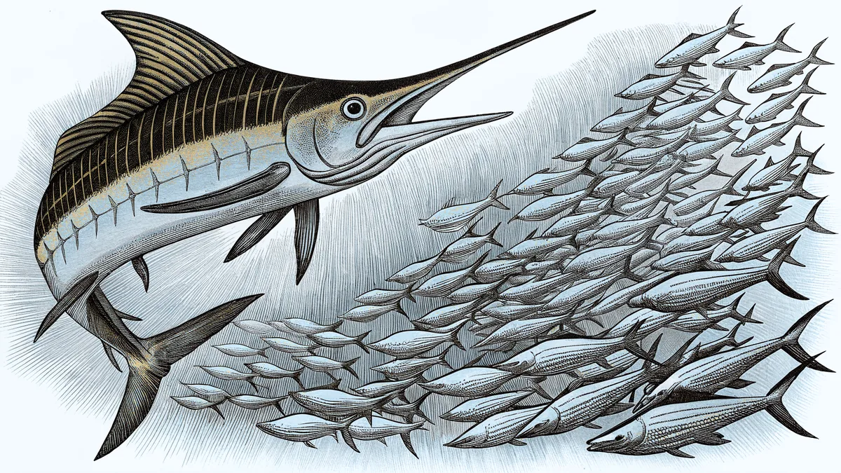 Fish schooling in open ocean
