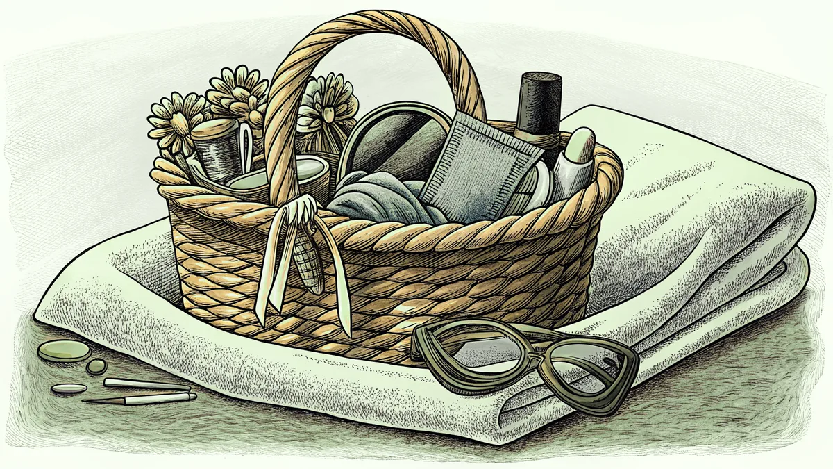 Luxurious Mother's Day gifts including flowers, cosmetics, and soft fabrics arranged in a decorative display.