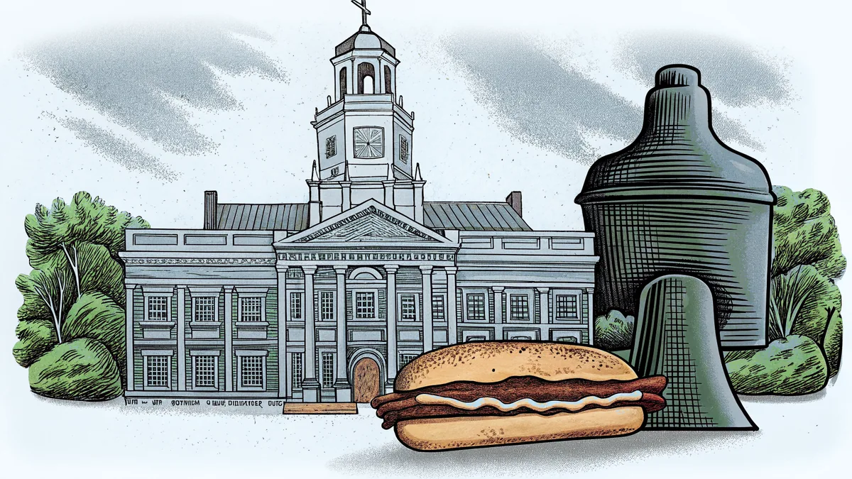 Philadelphia's iconic Liberty Bell monument with historic brick buildings nearby.
