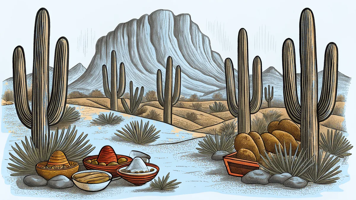 Saguaro cacti dot the Sonoran Desert with Camelback Mountain beyond.