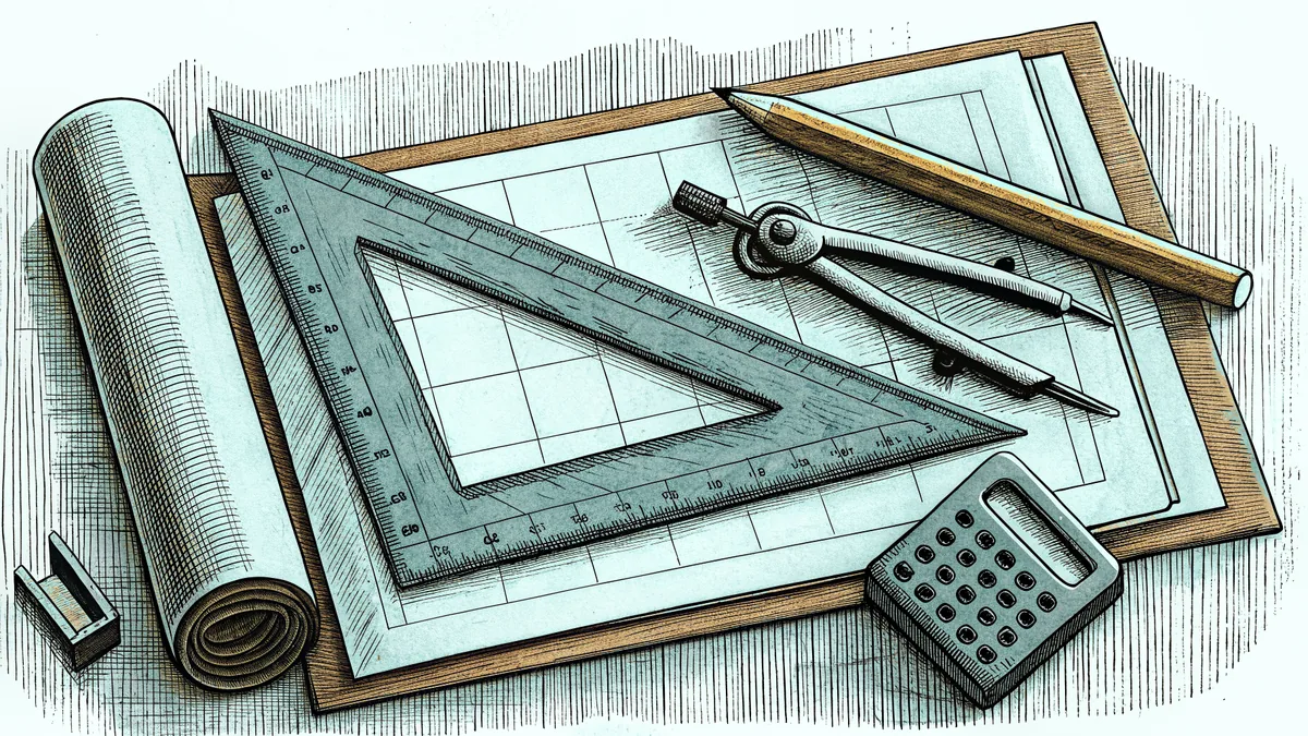 Mathematical instruments on a student's study desk.