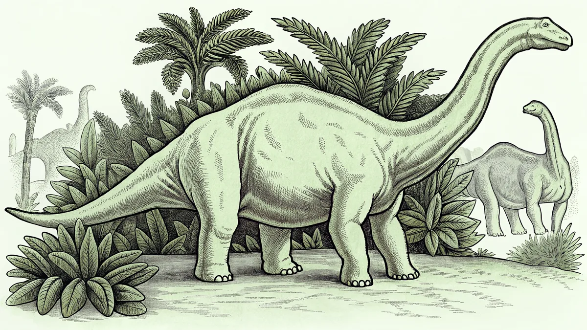 Plant-eating dinosaurs grazing on ancient vegetation.