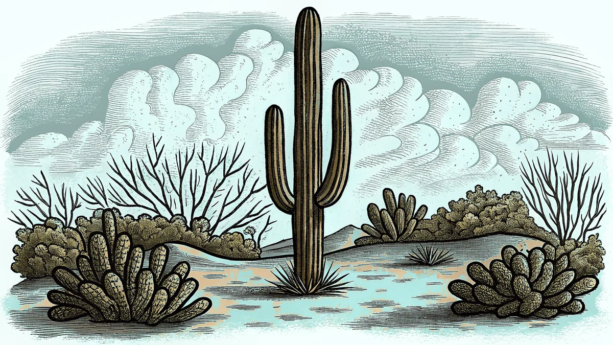 Diverse plant species from cacti to creeping vines create a rich botanical landscape.