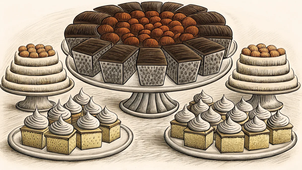 An assortment of decadent desserts including brownies, cupcakes, and ice cream.