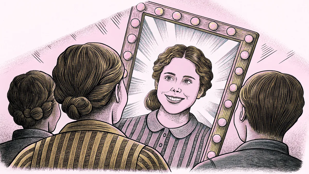 A figure seeing their confident reflection in a mirror.