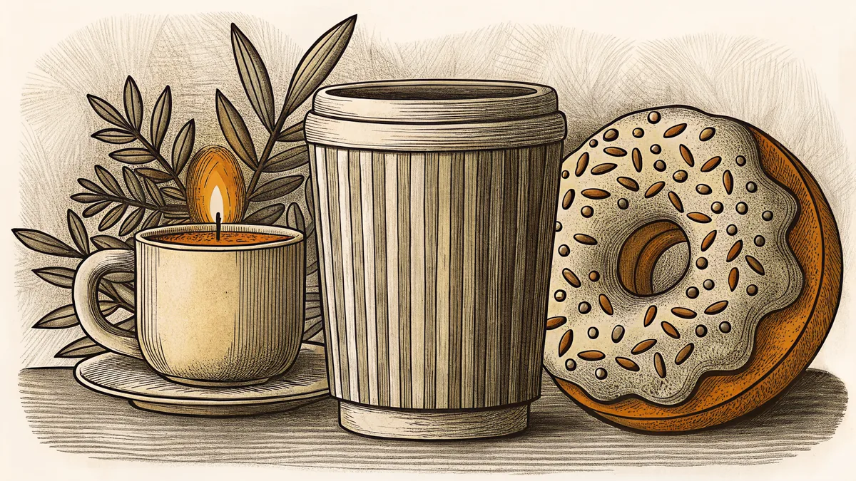 Fall flavors evoked by coffee, pastries, and spice.