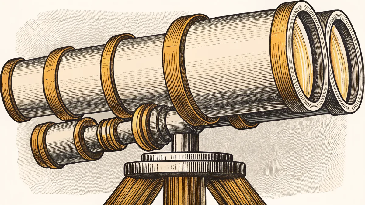 A brass double-tube telescope mounted on a tripod.
