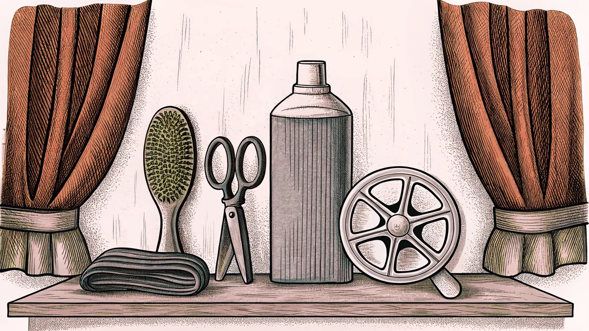 Hair and skincare supplies arranged on a vanity
