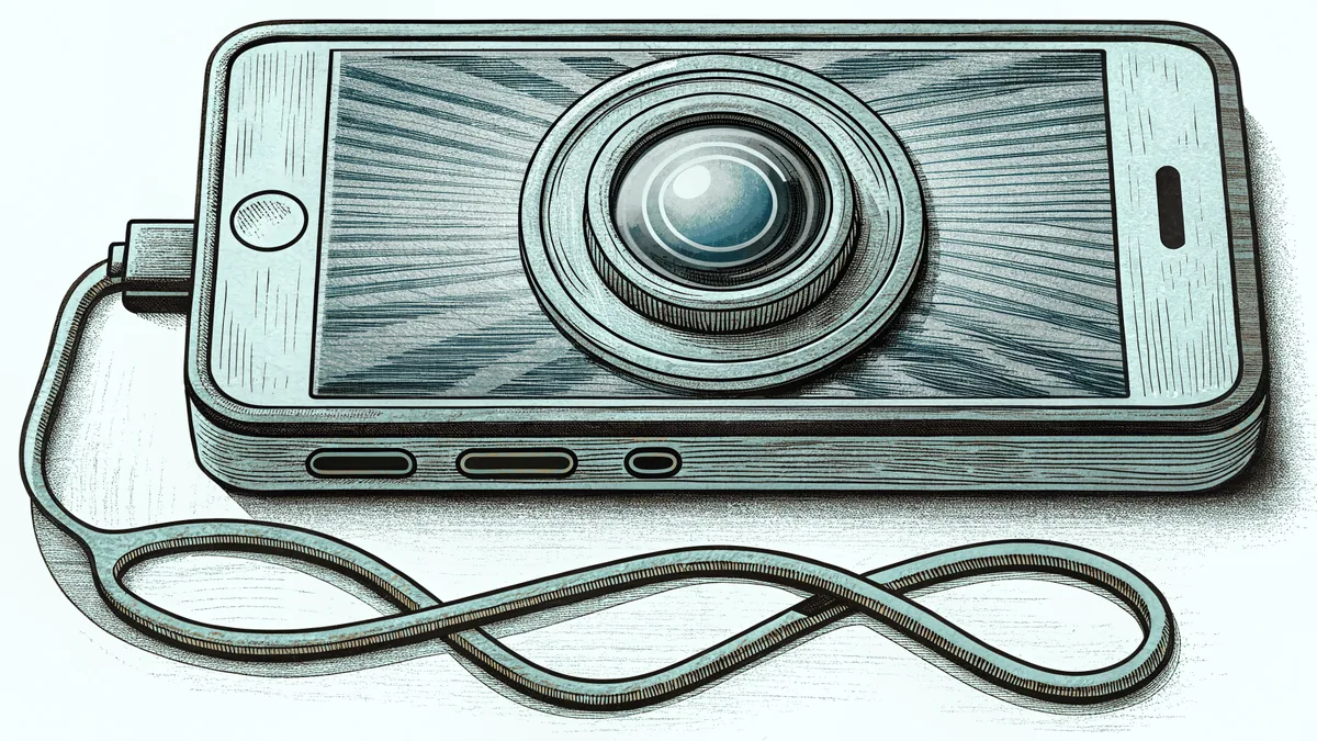 A modern smartphone with visible camera, charging port, glowing screen, signals.