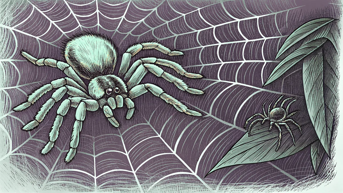 Various spider species dwell on webs and foliage in their natural ecosystem.
