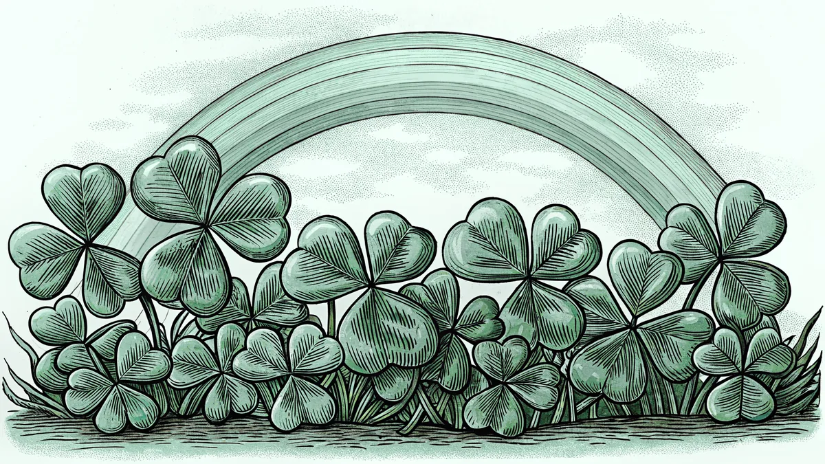 Celtic symbols with rainbow and pot of gold